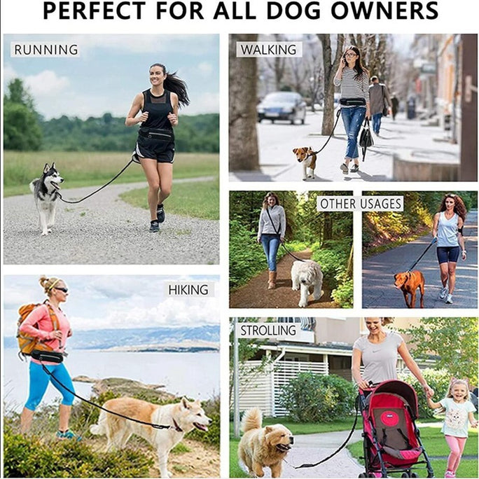 Hands-Free Dog Leash with Training Belt – Shock-Absorbing Bungee & Storage Pockets