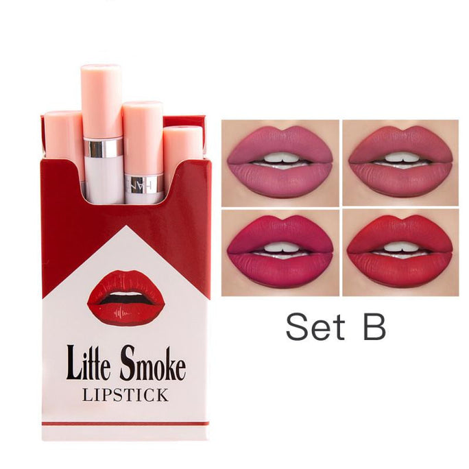 Matte Mist Lipstick Set – 4 Colors with Unique Fun Design & Long-Lasting Velvet Finis