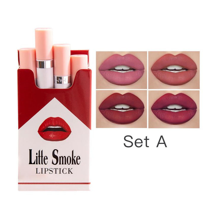 Matte Mist Lipstick Set – 4 Colors with Unique Fun Design & Long-Lasting Velvet Finis