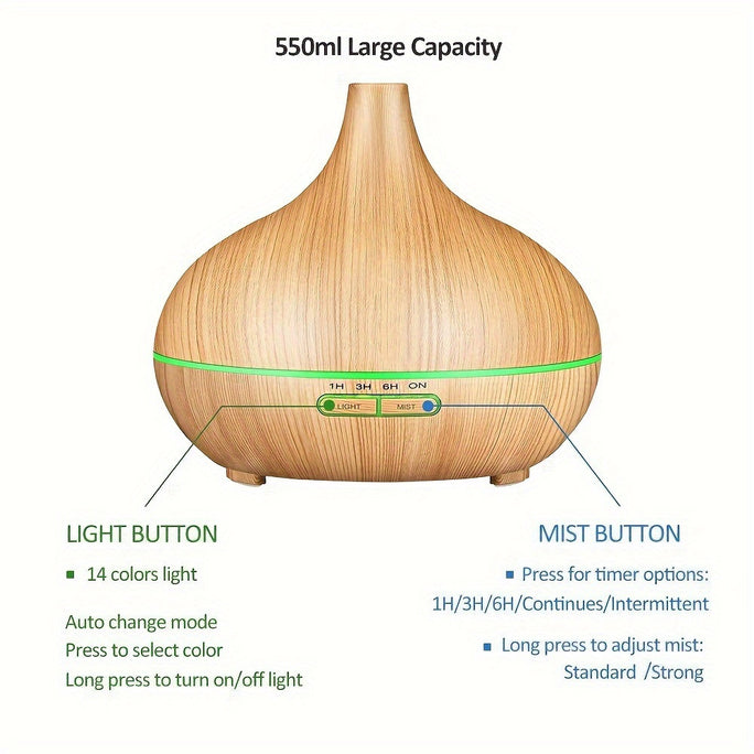 550ml Essential Oil Diffuser with Auto Shut-Off + 6-Pack Aromatherapy Oils
