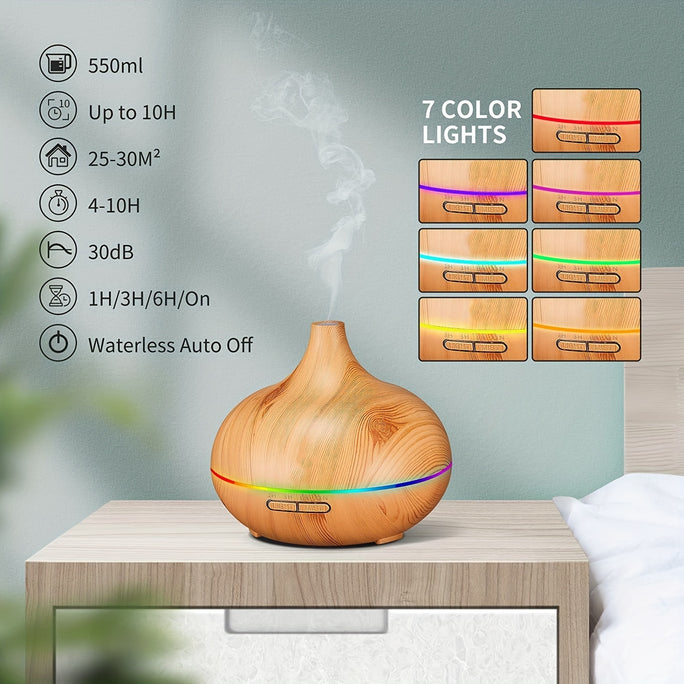 550ml Essential Oil Diffuser with Auto Shut-Off + 6-Pack Aromatherapy Oils