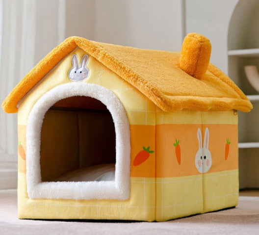 Foldable Pet House & Bed – Warm Enclosed Cave for Dogs & Cats