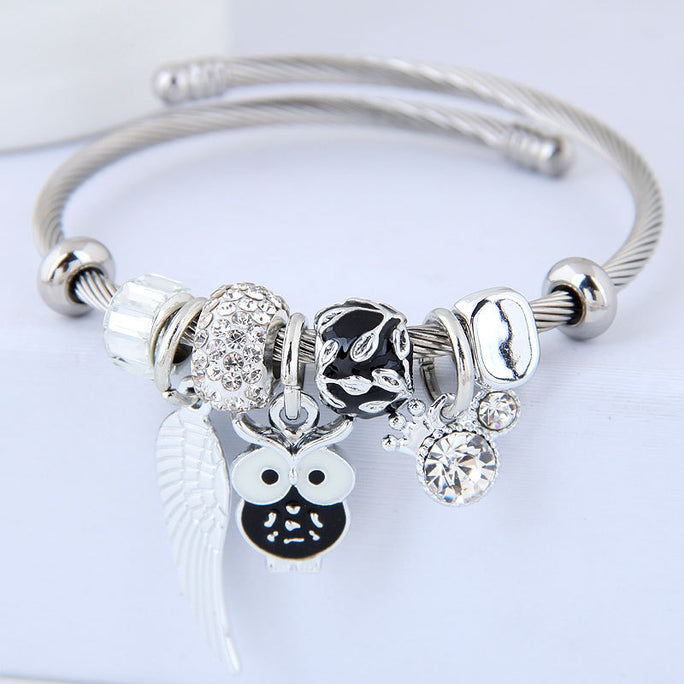 DIY Beaded Owl & Angel Wings Bracelet – Stainless Steel Pendant Jewelry