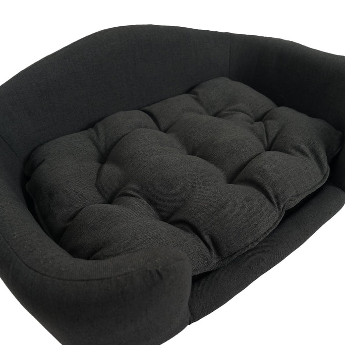 Mid-Century Modern Pet Bed – Tufted Cushion with Birch Wood Legs