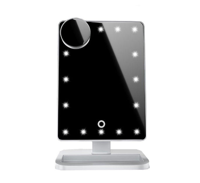 Touch Screen LED Makeup Mirror with 20 Lights, Bluetooth Speaker & 10X Magnification
