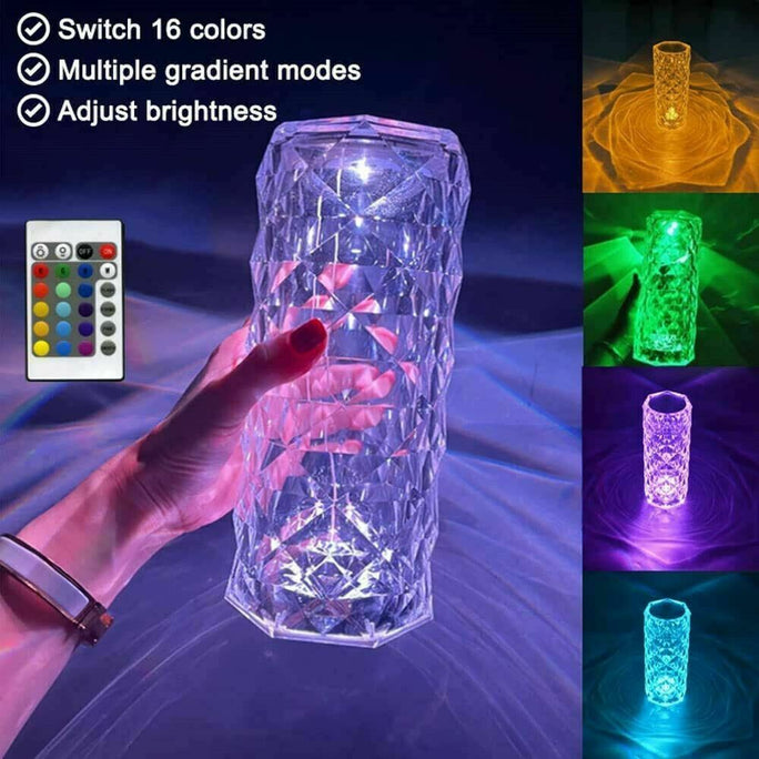 Crystal Rose LED Lamp – Touch & Remote Diamond Night Light