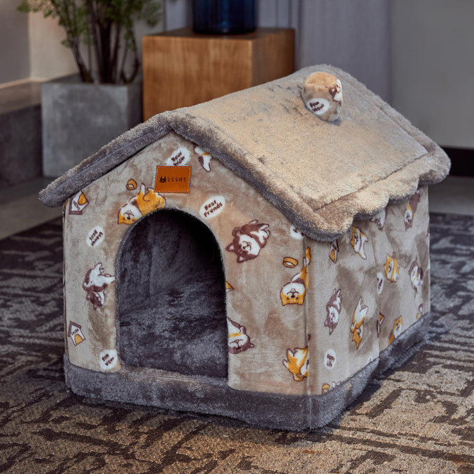 Foldable Pet House & Bed – Warm Enclosed Cave for Dogs & Cats