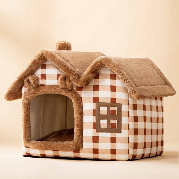 Foldable Pet House & Bed – Warm Enclosed Cave for Dogs & Cats