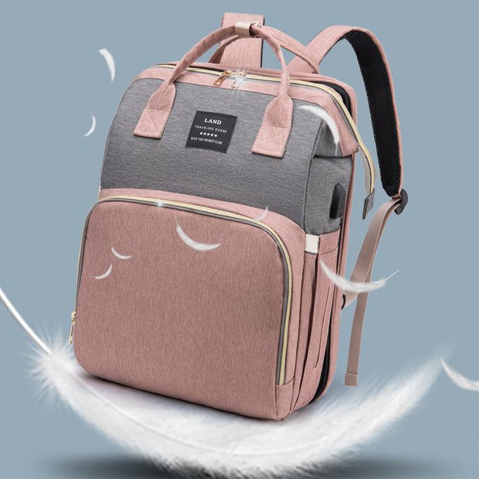 3-in-1 Baby Diaper Bag Backpack with Foldable Crib & Insulated Pockets
