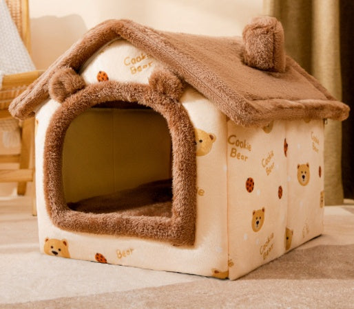 Foldable Pet House & Bed – Warm Enclosed Cave for Dogs & Cats