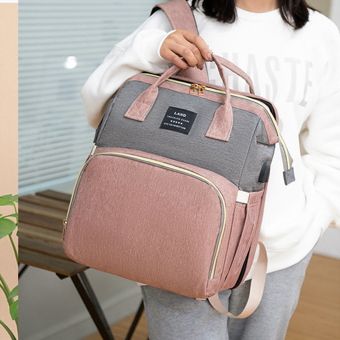 3-in-1 Baby Diaper Bag Backpack with Foldable Crib & Insulated Pockets