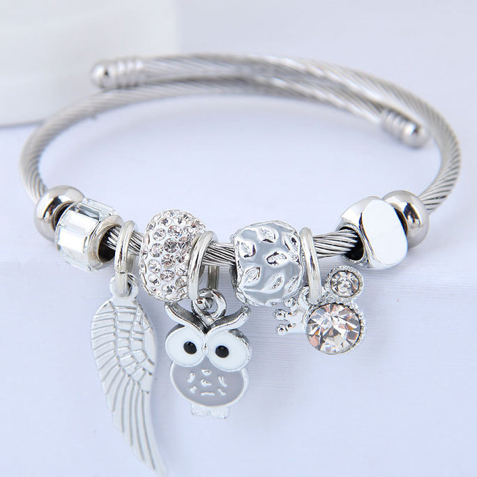 DIY Beaded Owl & Angel Wings Bracelet – Stainless Steel Pendant Jewelry