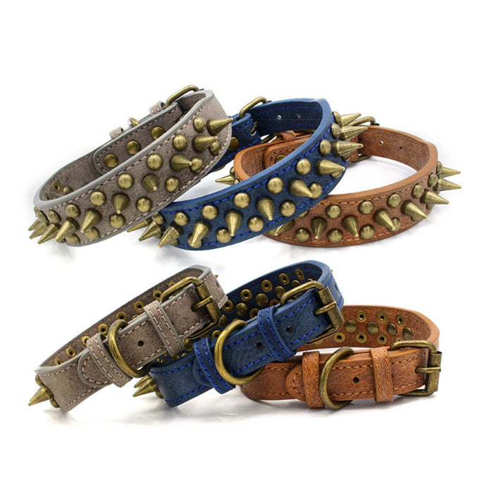 Retro Spiked Leather Dog Collar – Studded Rivet Design