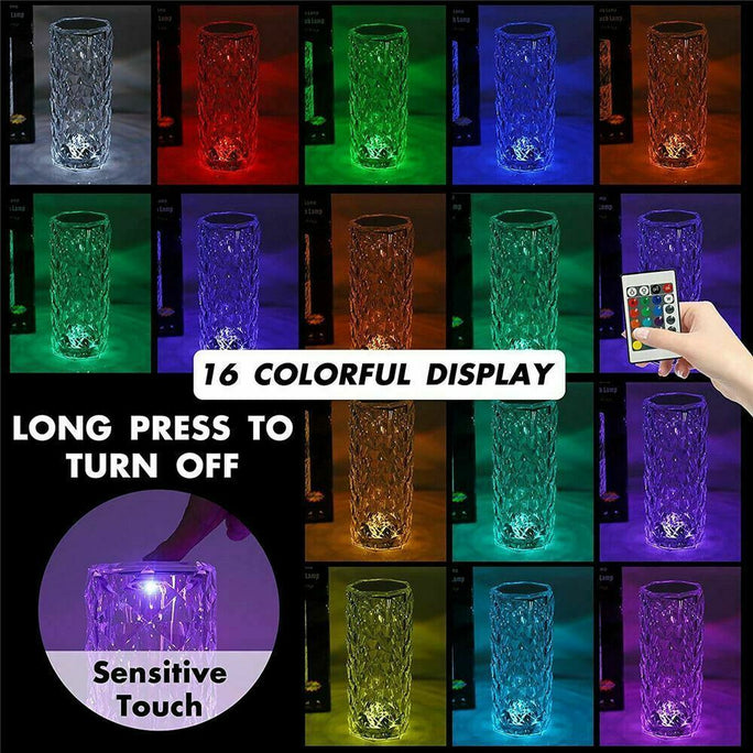 Crystal Rose LED Lamp – Touch & Remote Diamond Night Light