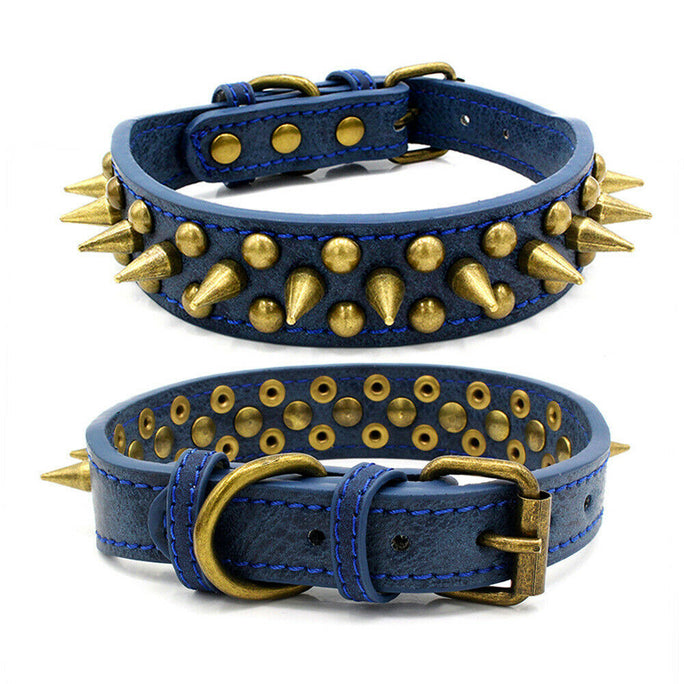 Retro Spiked Leather Dog Collar – Studded Rivet Design