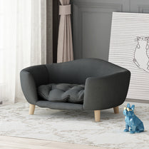 Mid-Century Modern Pet Bed – Tufted Cushion with Birch Wood Legs