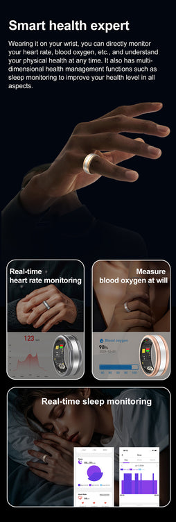 Smart Ring with Heart Rate & SpO₂ Monitor – Advanced Sleep Tracking, Step Counter & App Control