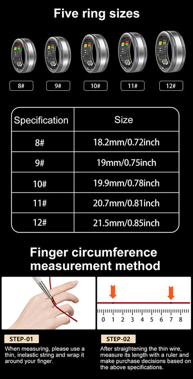 Smart Ring with Heart Rate & SpO₂ Monitor – Advanced Sleep Tracking, Step Counter & App Control