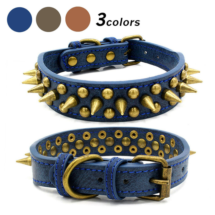 Retro Spiked Leather Dog Collar – Studded Rivet Design
