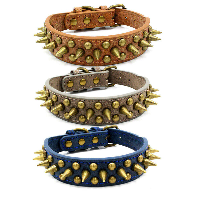Retro Spiked Leather Dog Collar – Studded Rivet Design