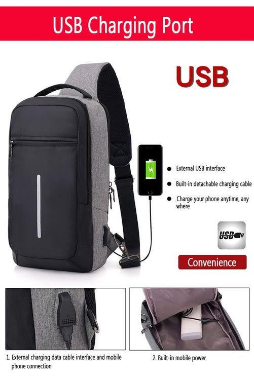 Anti-Theft Chest Bag with USB Charging Port – Crossbody Travel Sling Backpack