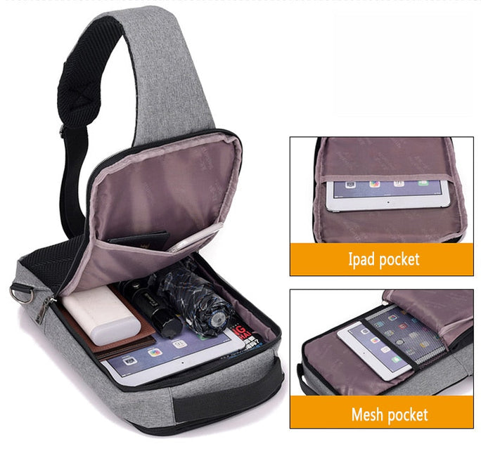 Anti-Theft Chest Bag with USB Charging Port – Crossbody Travel Sling Backpack