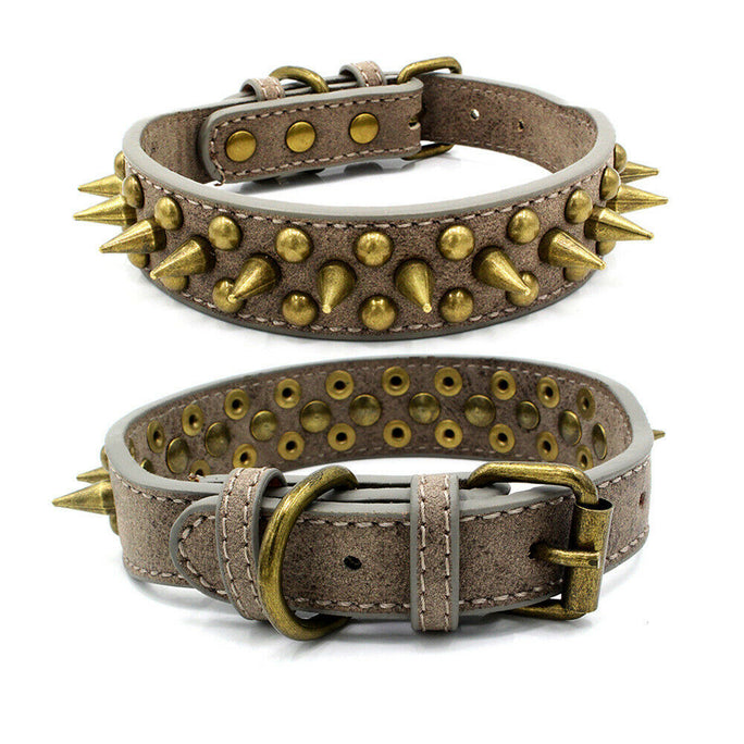 Retro Spiked Leather Dog Collar – Studded Rivet Design