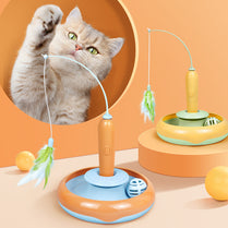 2-in-1 Interactive Cat Toy with Feather – Turntable Self-Play Pet Toy