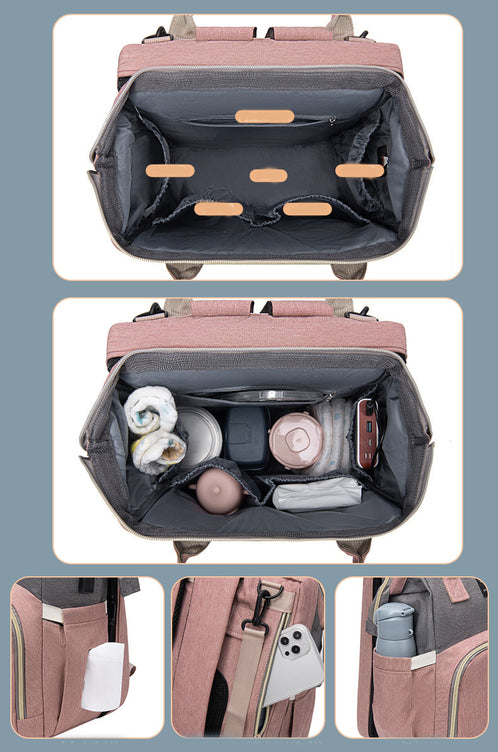 3-in-1 Baby Diaper Bag Backpack with Foldable Crib & Insulated Pockets