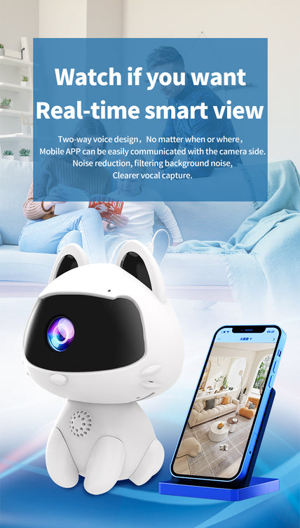Cute Cat WiFi Smart Camera – V380 App Indoor Home & Baby Monitor