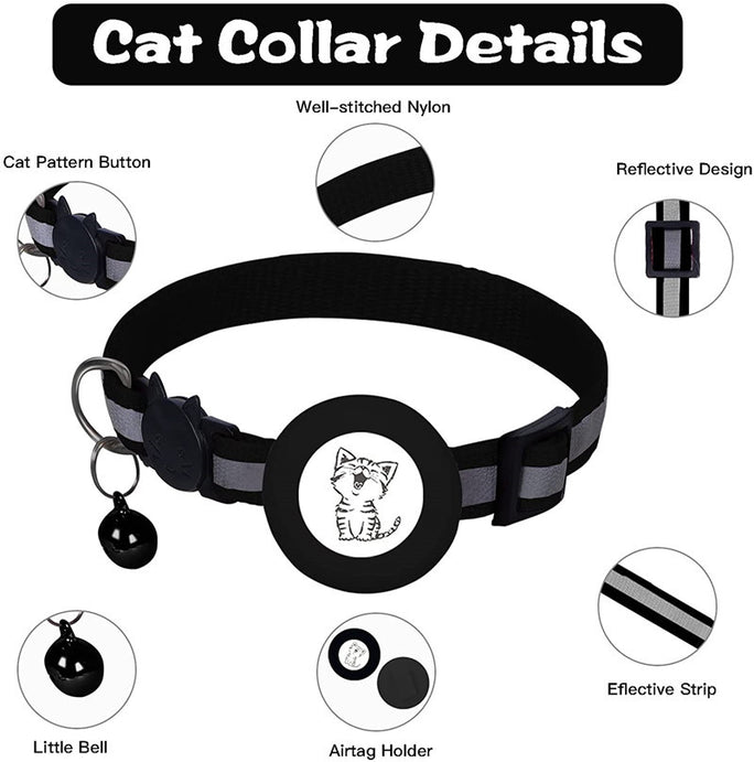 Apple AirTag Pet Collar with Protective Cover – Anti-Lost Reflective Cat Collar with Bell