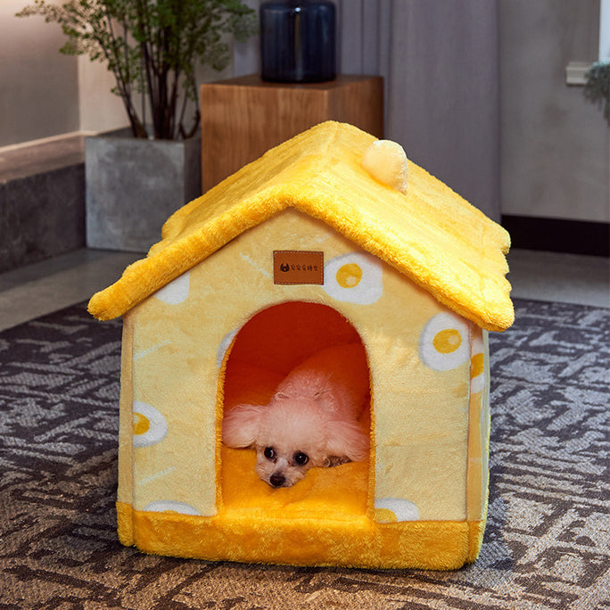 Foldable Pet House & Bed – Warm Enclosed Cave for Dogs & Cats