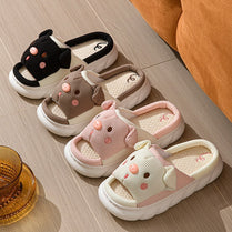 Cute Piggy Open-Toe Slippers – Soft Linen & Cotton Slides