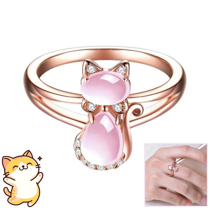 Rose Gold Plated Cat Ring with Hibiscus Crystal – Women’s Jewelry for Pet Lovers
