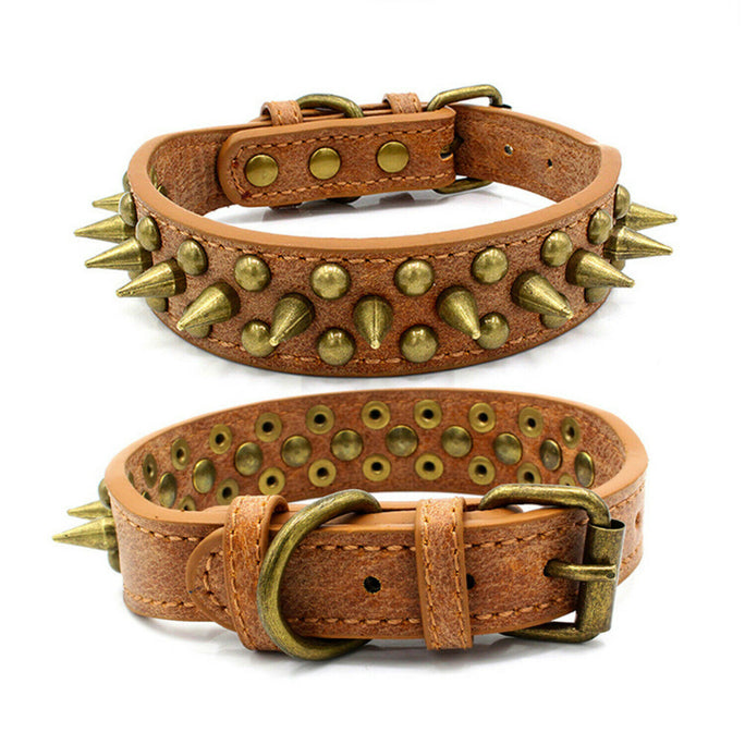 Retro Spiked Leather Dog Collar – Studded Rivet Design