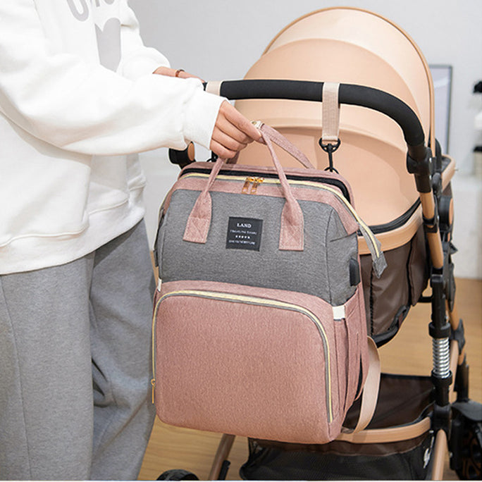 3-in-1 Baby Diaper Bag Backpack with Foldable Crib & Insulated Pockets