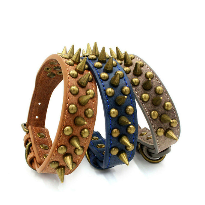 Retro Spiked Leather Dog Collar – Studded Rivet Design