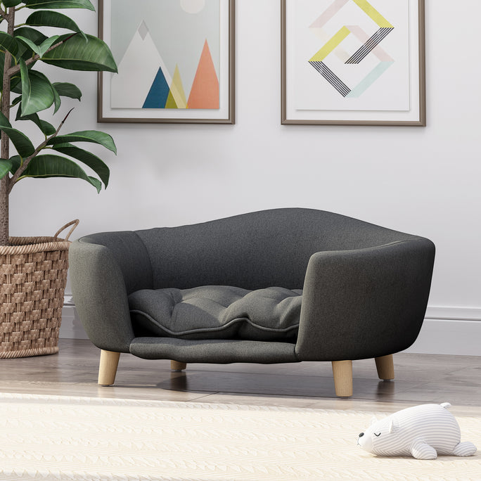 Mid-Century Modern Pet Bed – Tufted Cushion with Birch Wood Legs