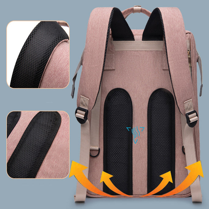 3-in-1 Baby Diaper Bag Backpack with Foldable Crib & Insulated Pockets