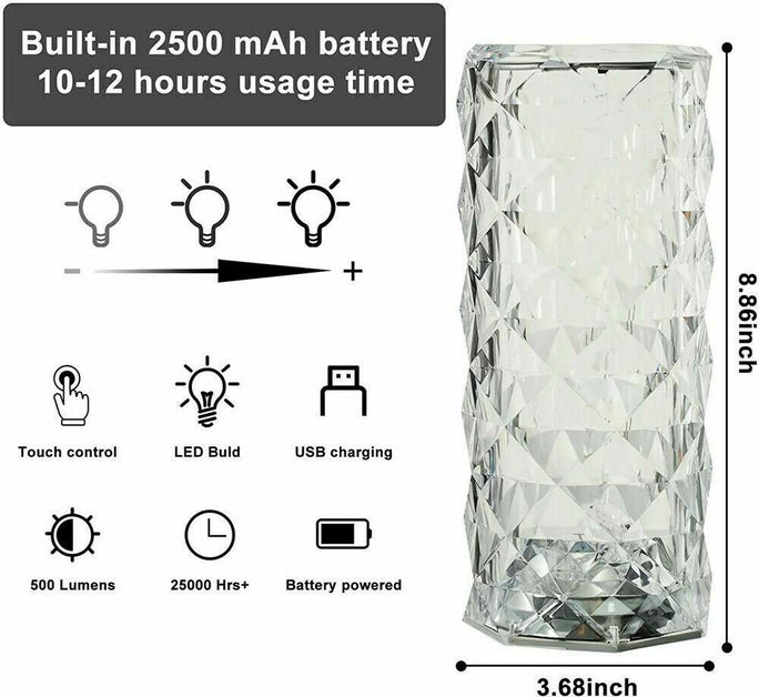 Crystal Rose LED Lamp – Touch & Remote Diamond Night Light