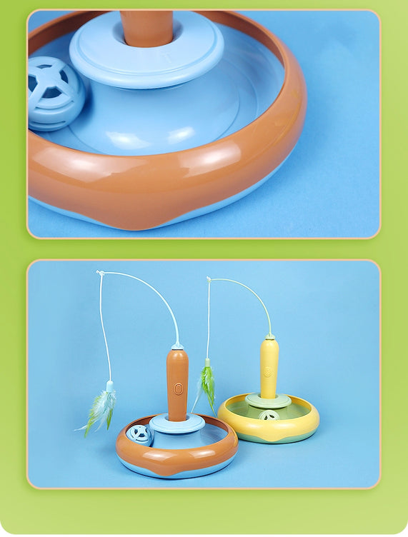 2-in-1 Interactive Cat Toy with Feather – Turntable Self-Play Pet Toy